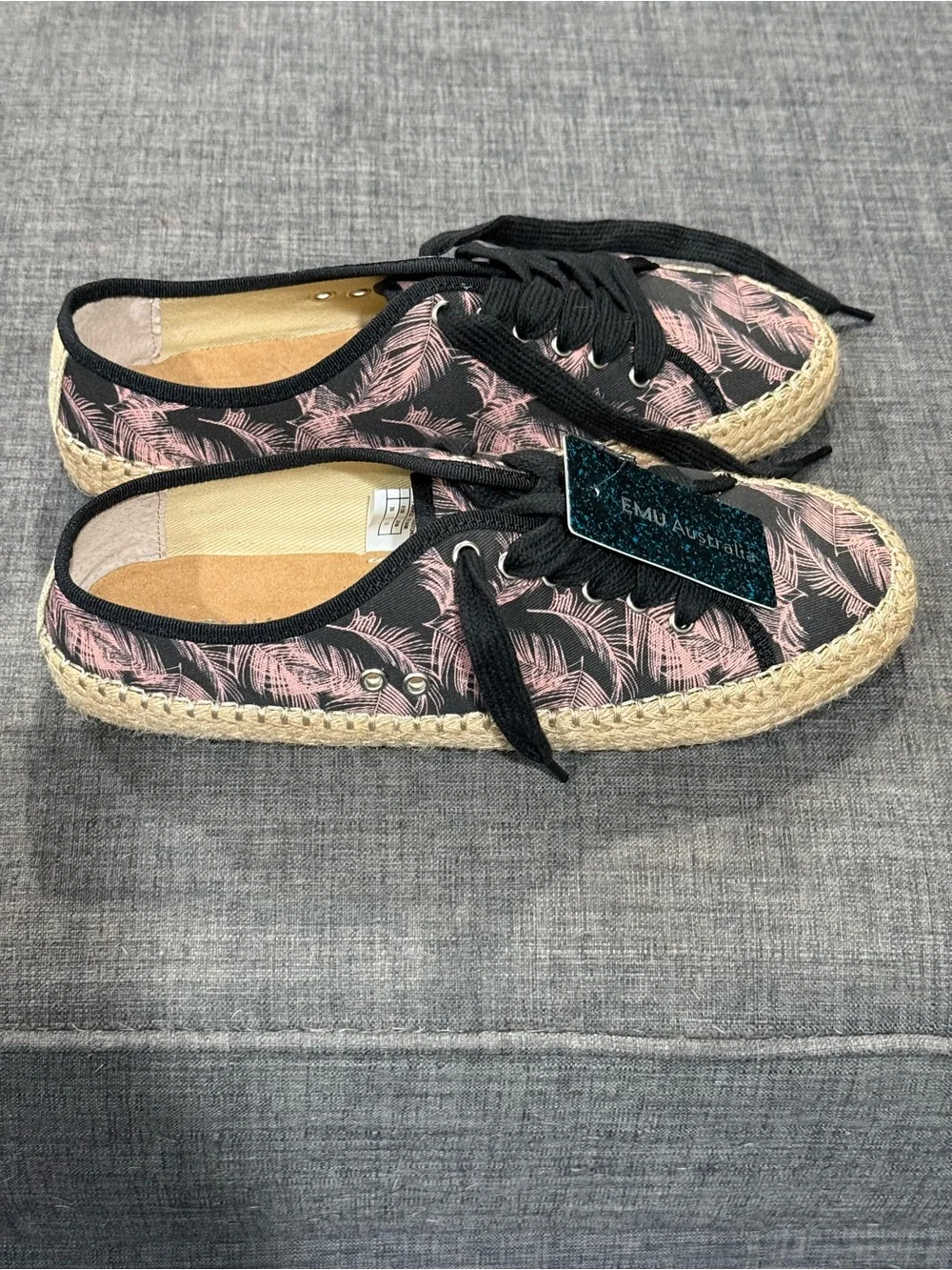Emu Australia Black Espadrille Sneaker with Pink Palm Print